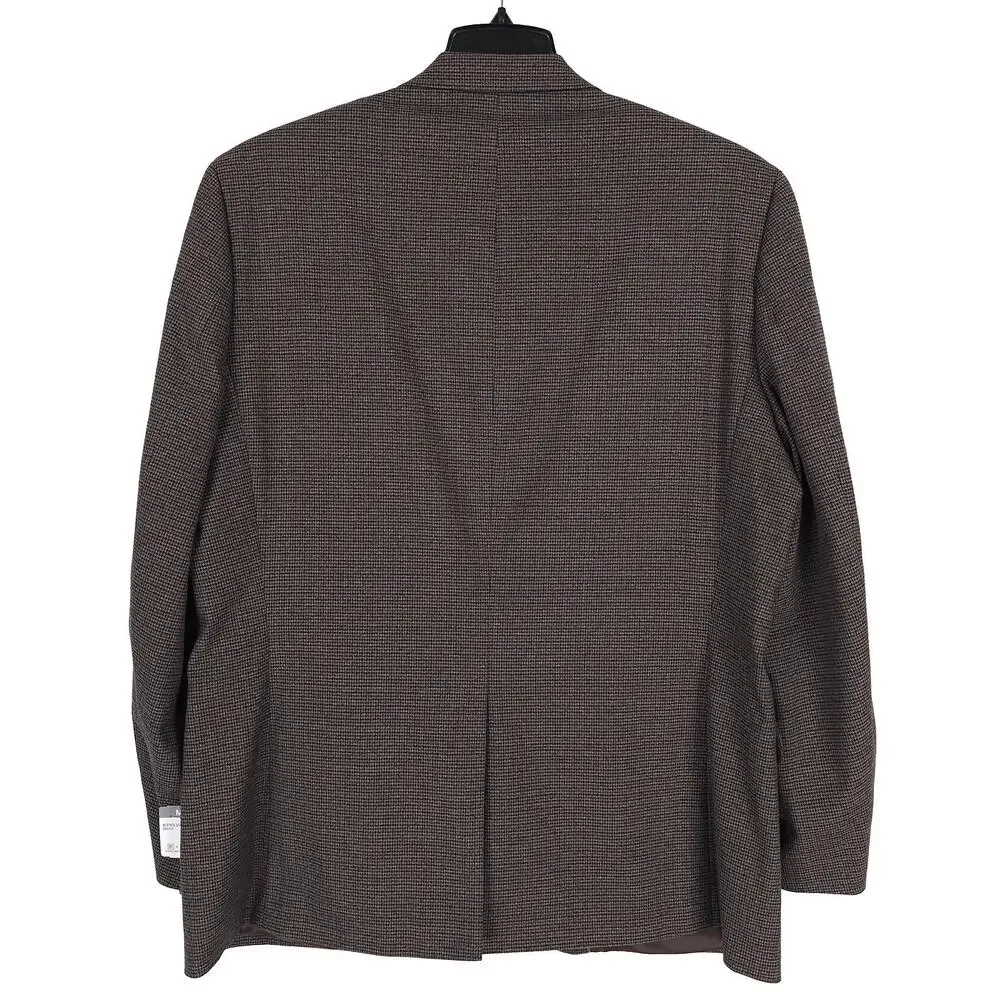 Michael Kors Mens Classic Fit Sport Coat 46L Brown Blue Houndstooth Stretch NWT